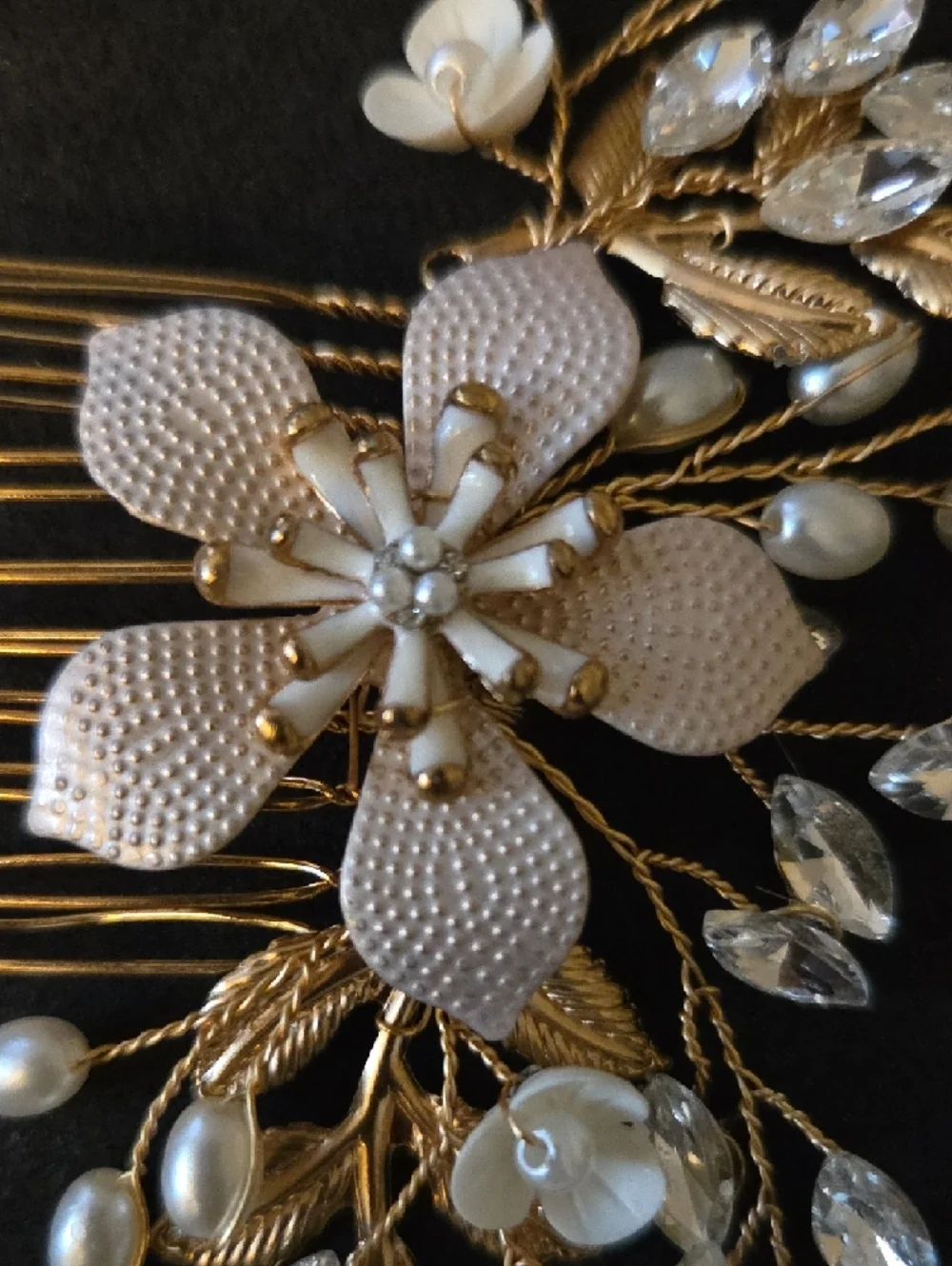 Gold Floral Pearl Hair Comb - Ivory Accents, NIP Wedding Hair Accessory